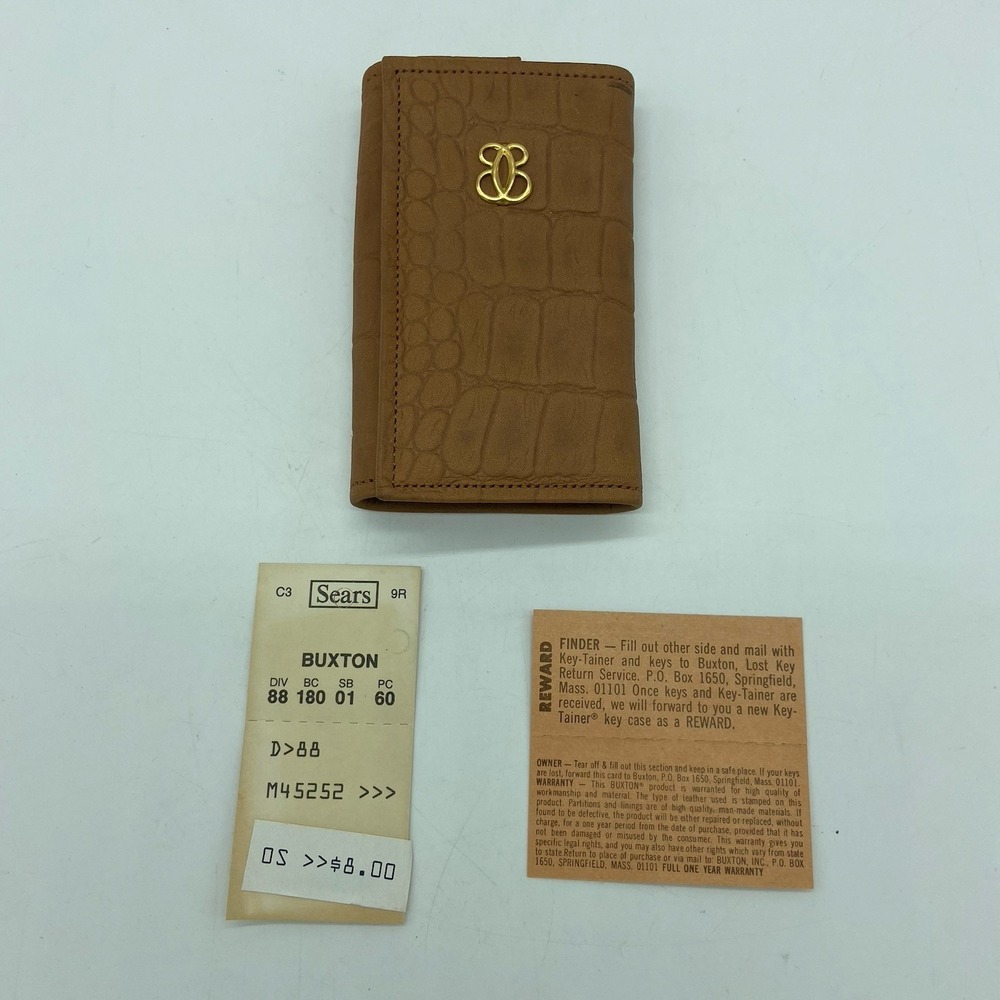Buxton Leather Key Case Vintage‎ NOS Croc Embossed Tan Gold Hardware Dadcore New